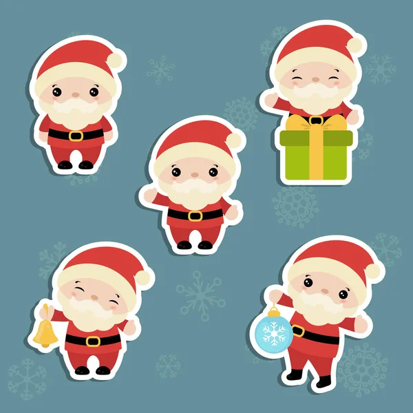 Verzameling Van Cute Cartoon Santa Claus Kerstthema — Stockvector