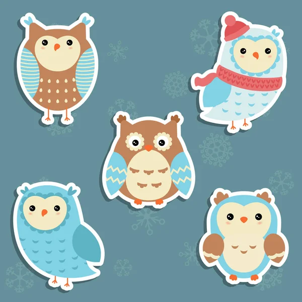 Set Cute Cartoon Owl Christmas Theme — Stock Vector