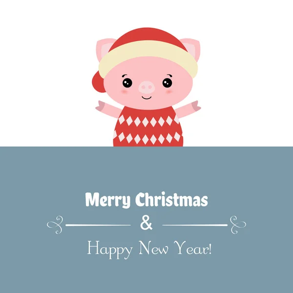 Feliz Cartão Natal Com Porco Ilustração Vetorial — Vetor de Stock