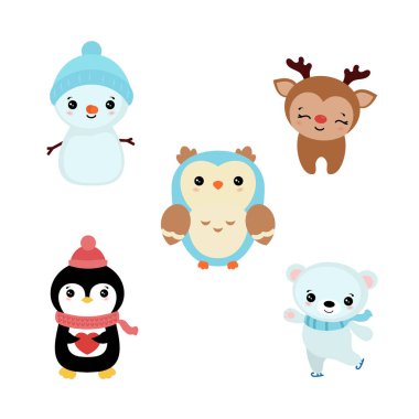 Sevimli çizgi karakter kümesi. Noel Tema.