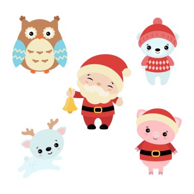 Sevimli çizgi karakter kümesi. Noel Tema.