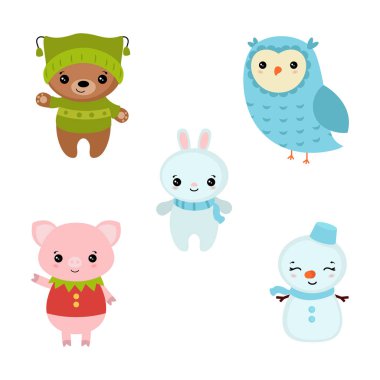 Sevimli çizgi karakter kümesi. Noel Tema.