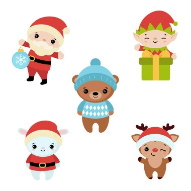 Sevimli çizgi karakter kümesi. Noel Tema.