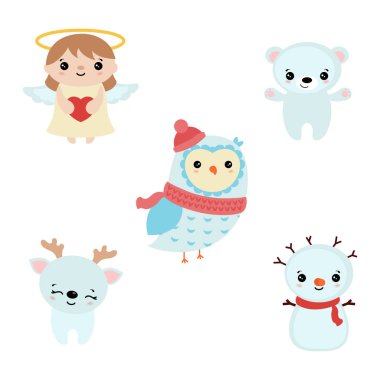 Sevimli çizgi karakter kümesi. Noel Tema.