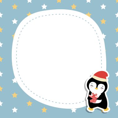 Penguen ve senin metin için yer ile Noel ve yılbaşı tebrik kartı.