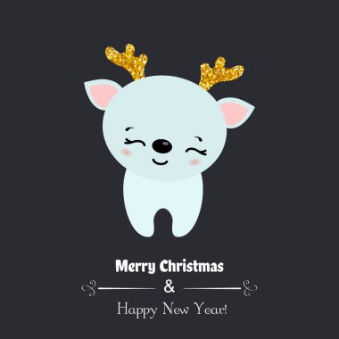 Neşeli Noel kartı ile raindeer. Vektör çizim.