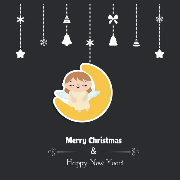 Merry Christmas Greeting Card Angel Vector Illustration — Stock Vector