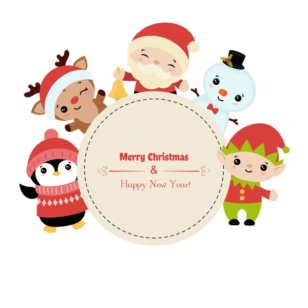 Feliz Navidad Tarjeta Felicitación Con Santa Claus Personajes Dibujos Animados — Archivo Imágenes Vectoriales