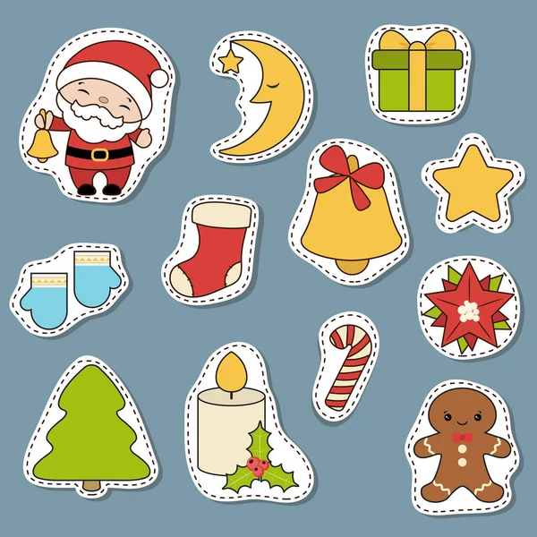 Kerst Nieuwjaar Vakantie Decoratie Icons Set — Stockvector