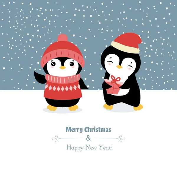 Feliz Navidad Con Pingüinos Ilustración Vectorial — Archivo Imágenes Vectoriales