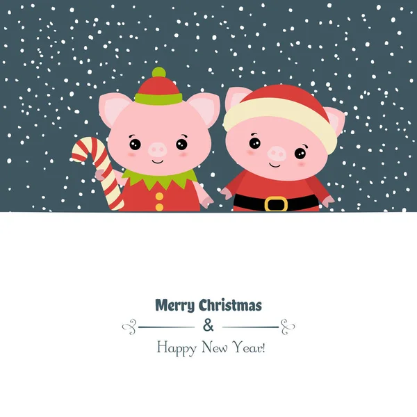 Feliz Cartão Natal Com Porcos Ilustração Vetorial — Vetor de Stock