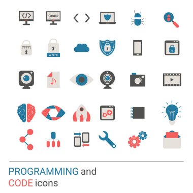 Kod ve simgeler programlama. Modern düz tasarım.