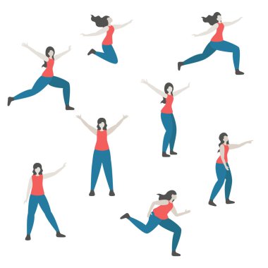 Bir kadında farklı pozlar kümesi. Modern düz tasarım.