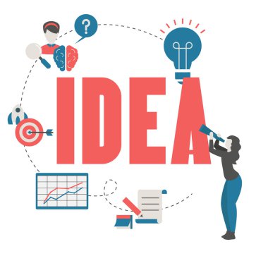 Ampul ve insanlar ile yaratıcı bir fikir kavramı. Modern düz tasarım.