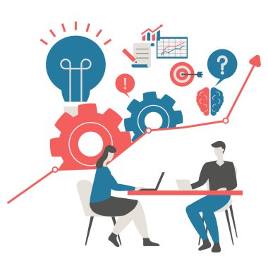 İş projesi ve ekip çalışması kavramı. Vektör illüstrasyon izole. Modern düz tasarım.