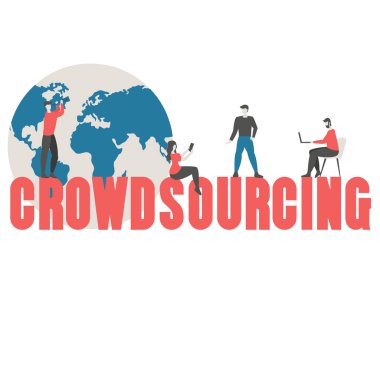 Crowdsourcing kavramı kişi ile. Vektör illüstrasyon izole. Modern düz tasarım.
