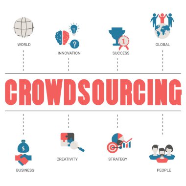Crowdsourcing kavramı. Vektör illüstrasyon izole. Modern düz tasarım.