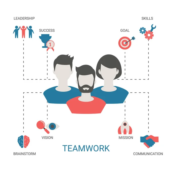 Konsep Kerja Sama Tim Kreatif Dengan Ikon Orang Infografis Kerja - Stok Vektor
