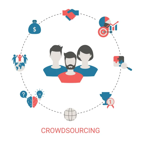 Crowdsourcing Έννοια Απομονωμένη Εικονογράφηση Φορέα Μοντέρνα Επίπεδη Σχεδίαση — Διανυσματικό Αρχείο