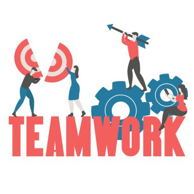 Hedef ve ekip çalışması kavramı ulaşmak. Modern düz tasarım.