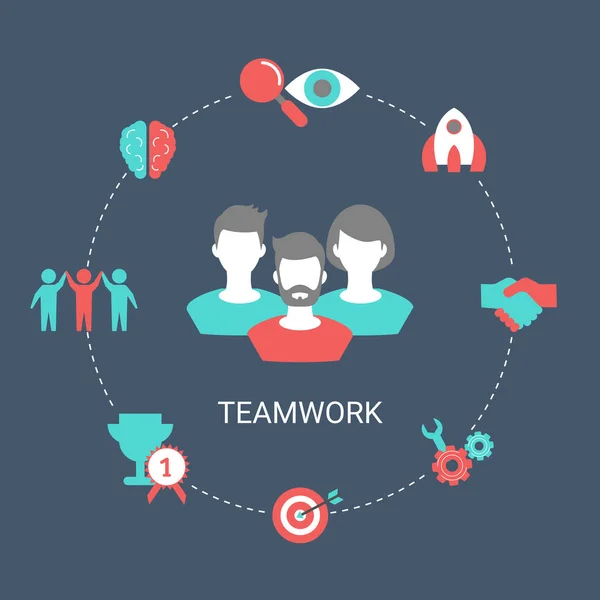 Begreppet Kreativa Teamwork Med Ikonen Personer Infographic Lagarbete Och Brainstorming — Stock vektor