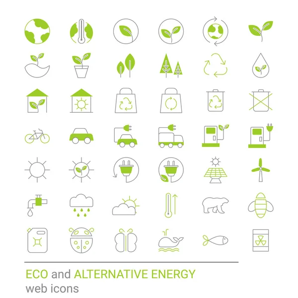 Conjunto Iconos Verdes Ecología Medio Ambiente Qué — Vector de stock