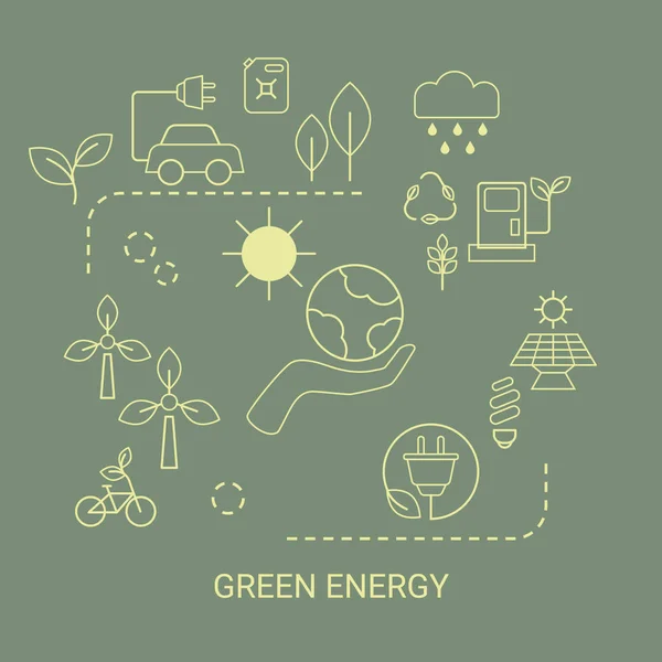 Grön Energikoncept Bakgrund Med Ekologi Ikoner — Stock vektor