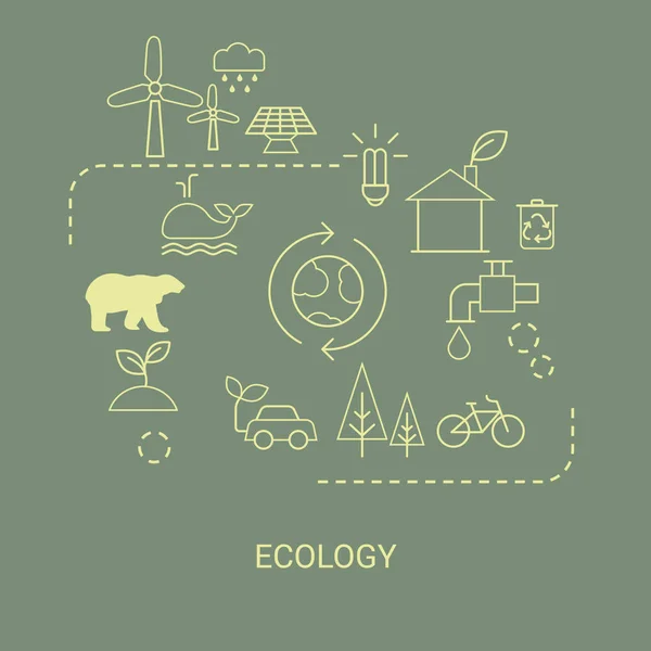 Ökologiekonzept Grüner Hintergrund Mit Öko Symbolen — Stockvektor