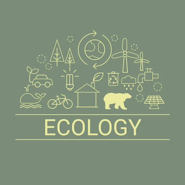 Concepto Ecología Fondo Verde Con Iconos Ecología — Archivo Imágenes Vectoriales