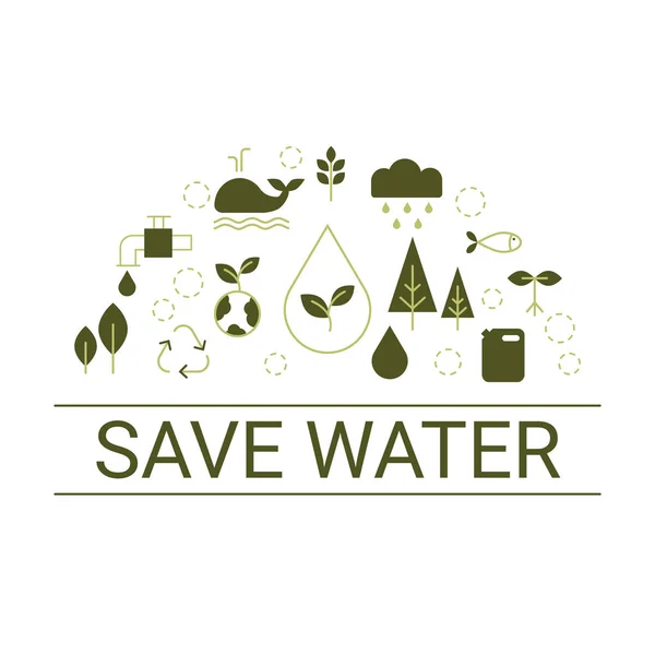 Spara Vatten Koncept Bakgrund Med Ekologi Ikoner — Stock vektor