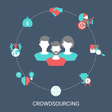 Crowdsourcing kavramı. Vektör illüstrasyon izole. Modern düz tasarım.