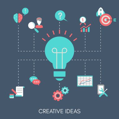 Ampul ile yaratıcı bir fikir kavramı. Modern düz tasarım.
