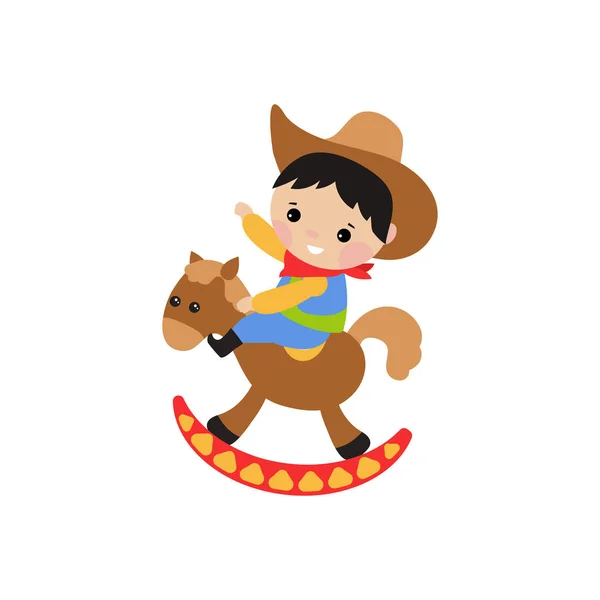 Pequeño Vaquero Una Ilustración Vectores Caballos Juguete Fondo Blanco — Vector de stock