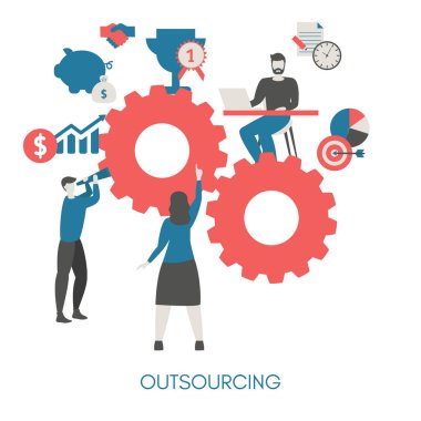 İş ve dış kaynak kavramı. Vektör illüstrasyon izole. Modern düz tasarım.