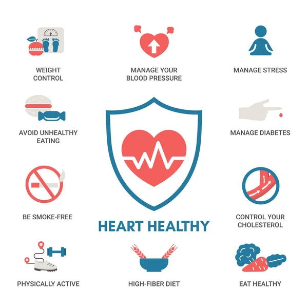 Koncepcja zdrowego serca z ikonami — Wektor stockowy