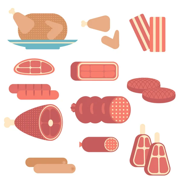 Набор мясных продуктов — стоковый вектор