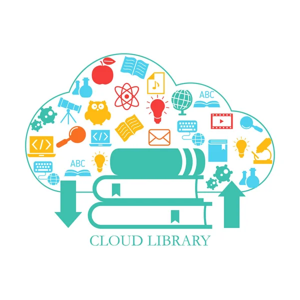 Ilustração vetorial de biblioteca em nuvem — Vetor de Stock