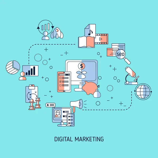 Konzept für digitales Marketing und digitale Technologien — Stockvektor