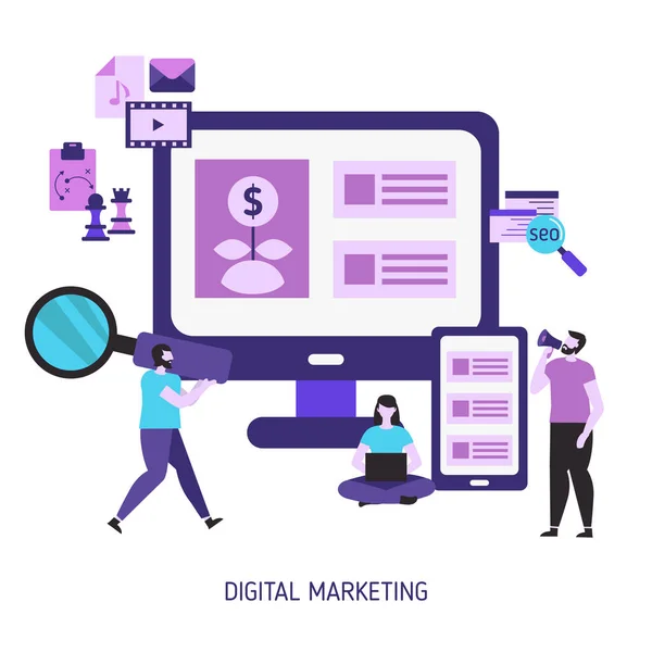 Concepto de marketing digital y tecnologías digitales — Vector de stock