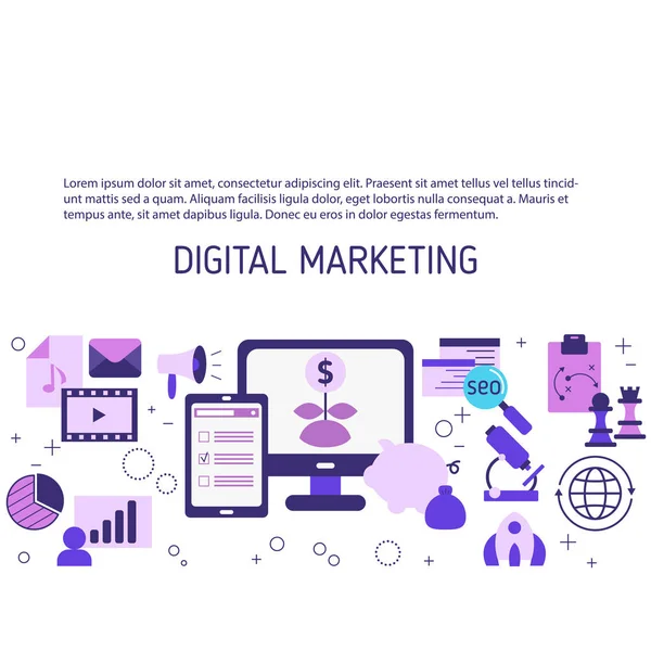 Marketing digitale e concetto di tecnologie digitali — Vettoriale Stock
