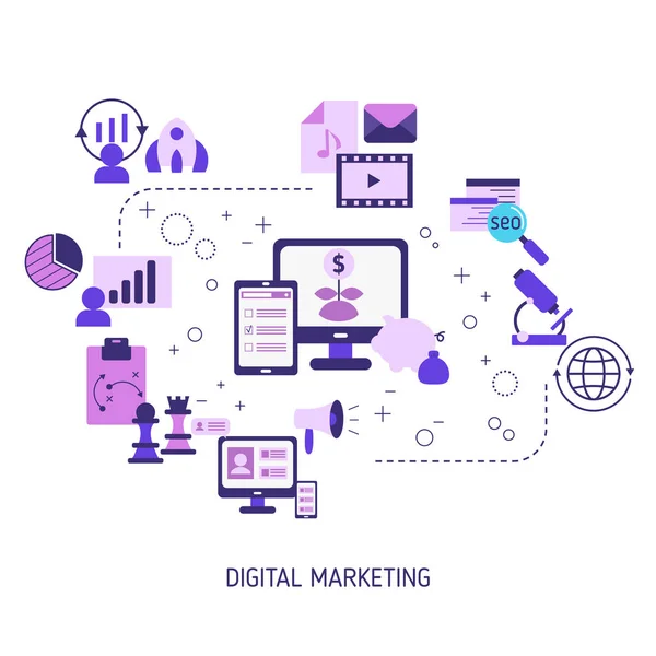 Concepto de marketing digital y tecnologías digitales — Vector de stock