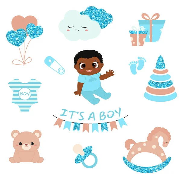 Baby boy sprcha design ikony — Stockový vektor