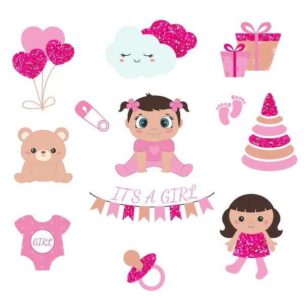 Baby girl shower icons — стоковый вектор