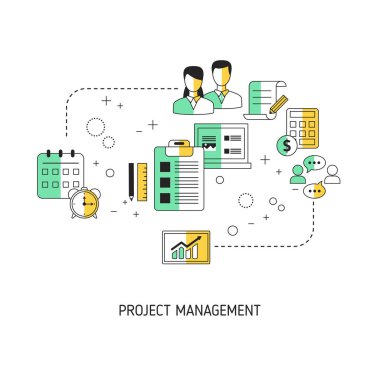 Proje yönetimi konsepti. Web sitesi, uygulama, pankart vs. için vektör illüstrasyonu.