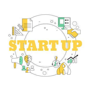 Konsepti başlat. Web sitesi, uygulama, pankart vs. için vektör illüstrasyonu.