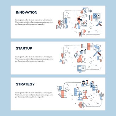 Web sitesi, iniş sayfası, ui, web pankartları ve tanıtım materyalleri için yenilik, şirket kurma ve iş stratejisi kavramları. Vektör şablonu.