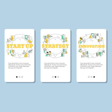 İnovasyon, Girişim ve İş Stratejileri web sitesi, mobil web sitesi, iniş sayfası, ui. Vektör şablonu.