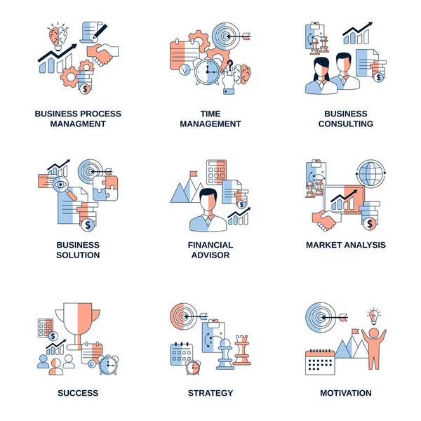 Een Aantal Zakelijke Vectoriconen Business Process Management Time Management Oplossing — Stockvector