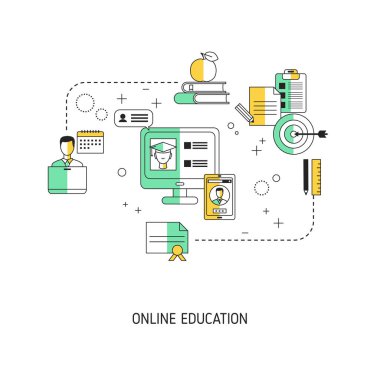 Çevrimiçi eğitim kavramı. Web sitesi, uygulama, pankart vs. için vektör illüstrasyonu.