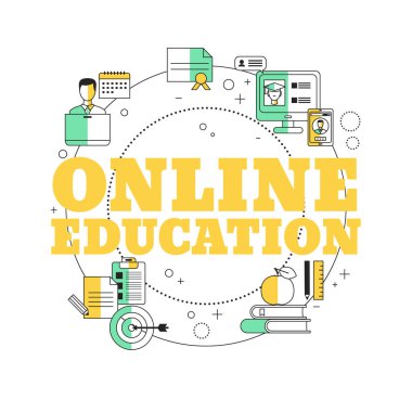 Çevrimiçi eğitim kavramı. Web sitesi, uygulama, pankart vs. için vektör illüstrasyonu.